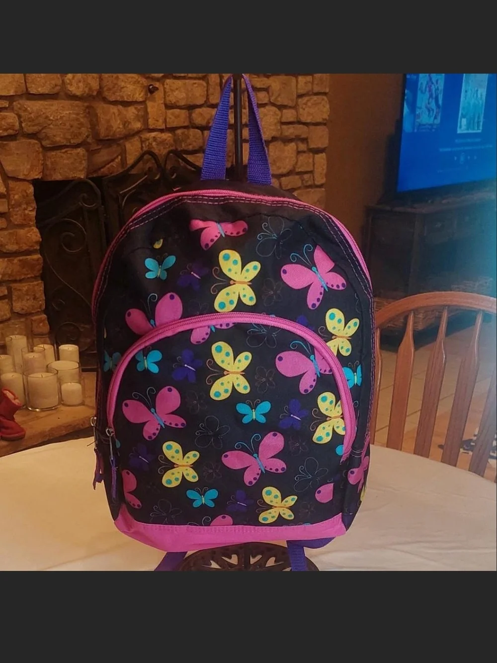 Kids Butterfly Print Backpack - Pink & Black Excellent Condition